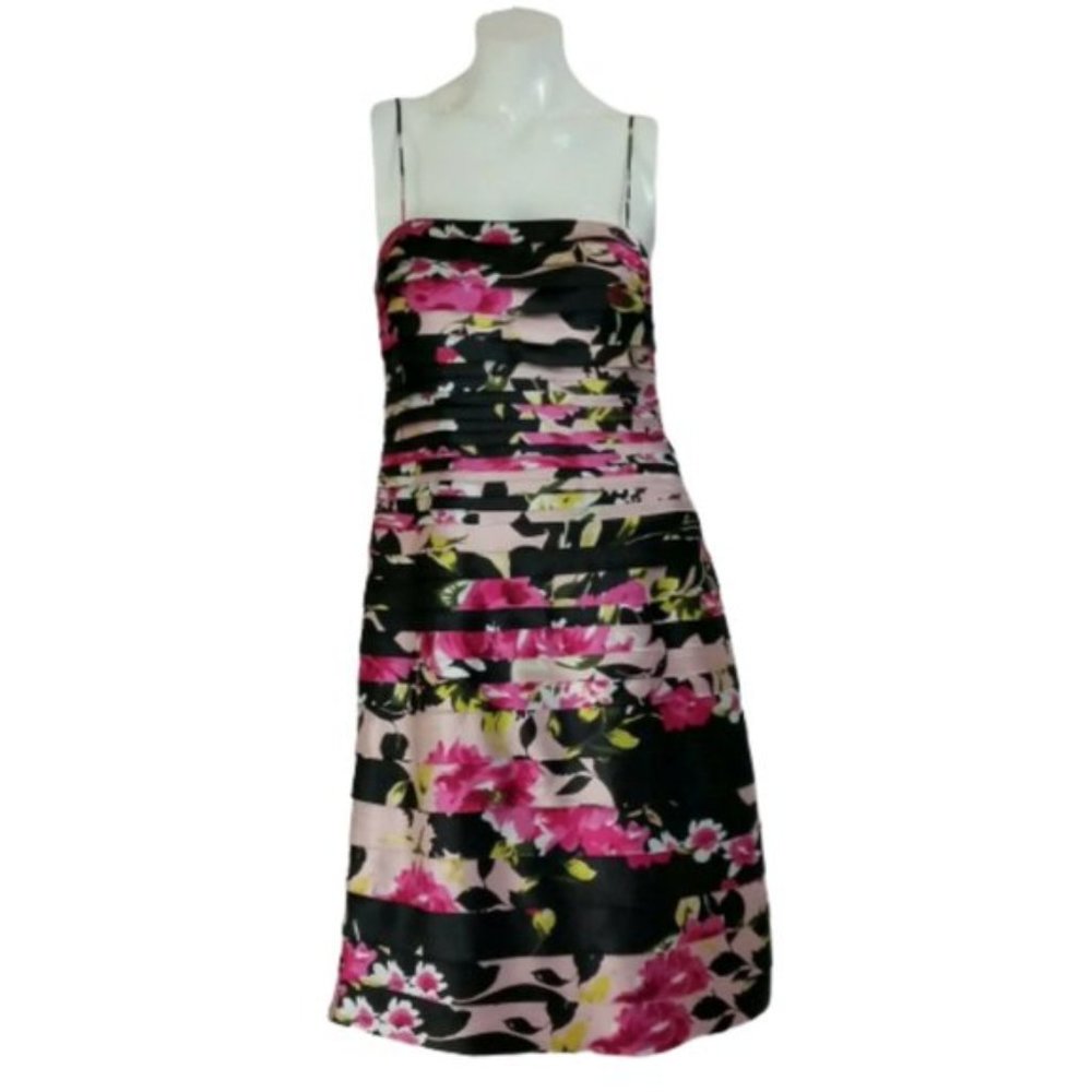 JS Collections Satin Floral Tiered Sheath Dress